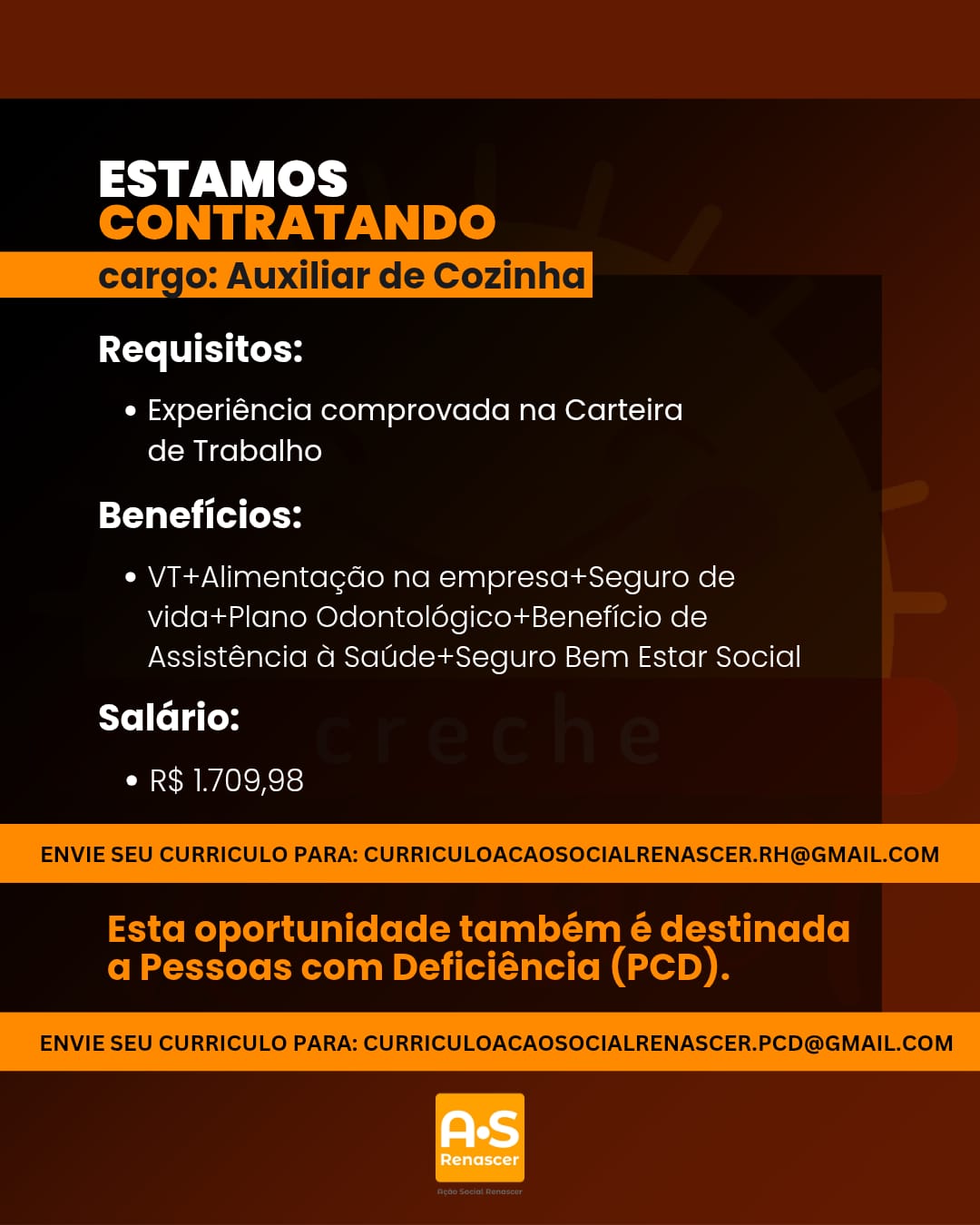 trabalhe conosco 2026 (Aux de Cozinha)