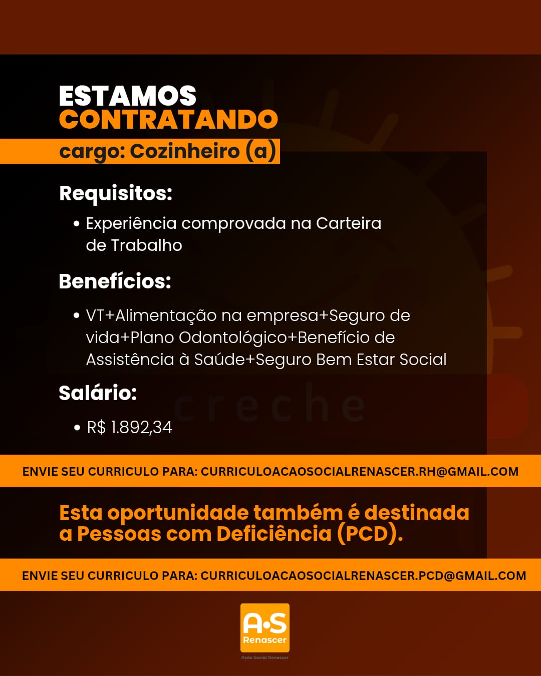 trabalhe conosco 2026 (Cozinheiro)