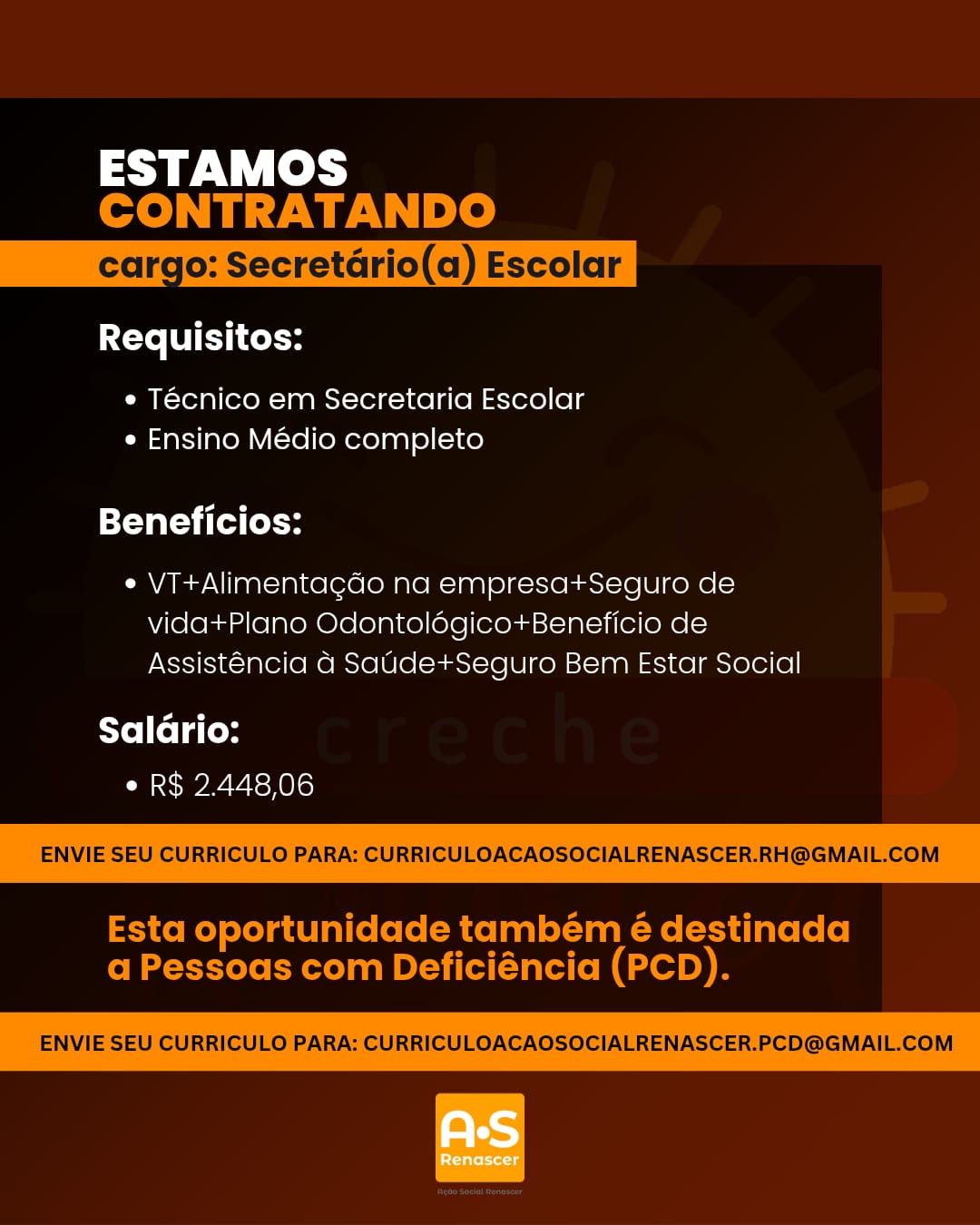 trabalhe conosco 2026 (Secretário Escolar)